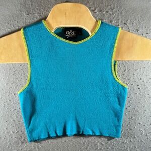 1308 | Odds & Evens 90s Y2K Contrast‎ Stitch Cropped Tank Top Teal USA Women L